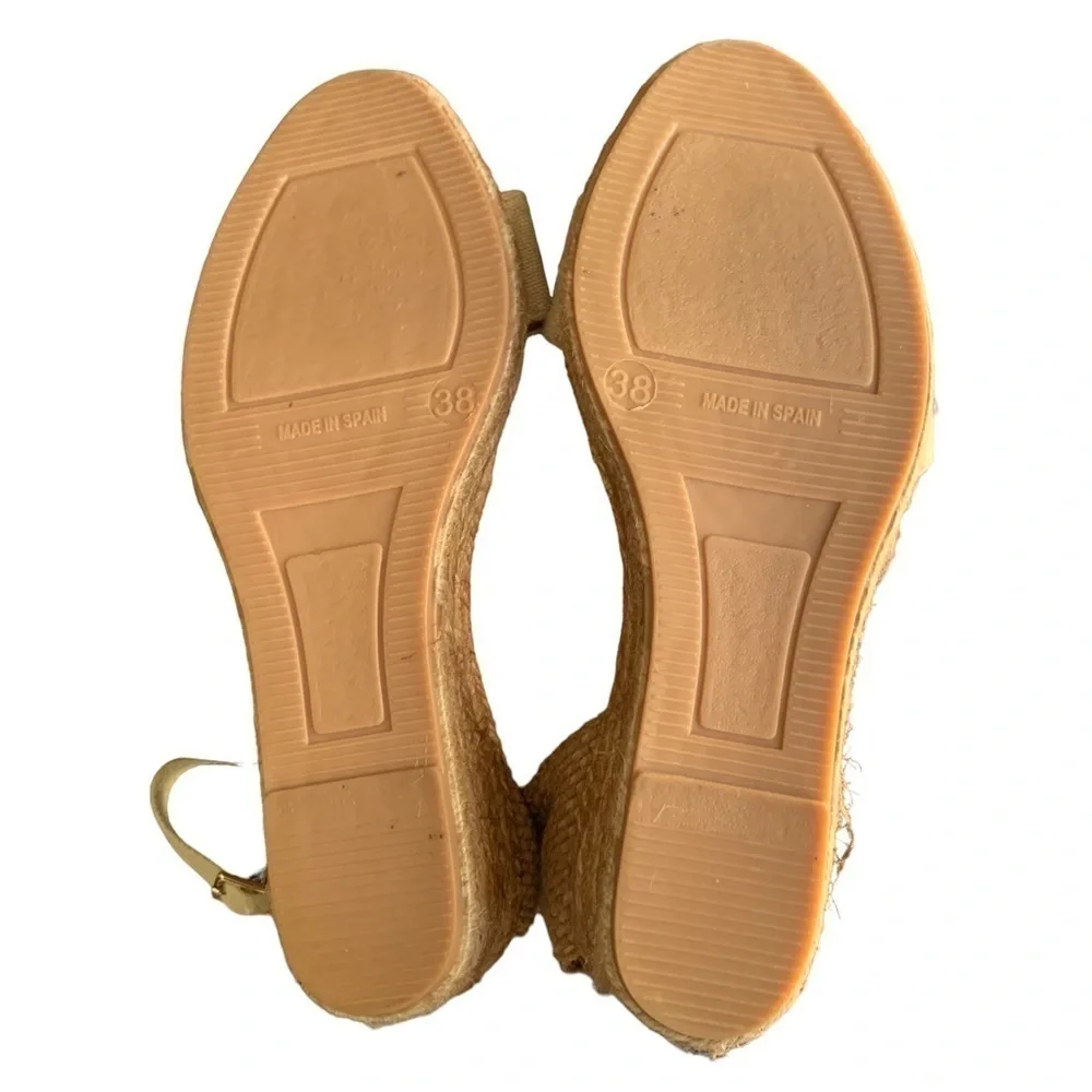 Casa Hernanz Canvas Jute Low Wedge Ankle Strap Espadrilles Bone Sz 8/38